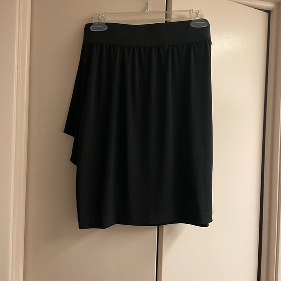 Forever 21 black bodycon mini skirt elastic waistband draping front sz L spandex - Picture 3 of 9